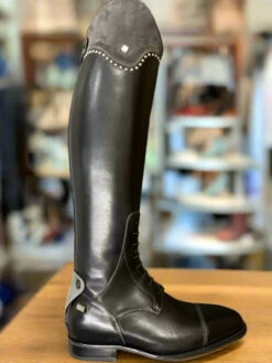 DeNiro Erika Custom Ladies Field Boot W/ Grey Suede Top Silver Studs, 41, Demo