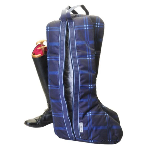 Chestnut Bay Quilted Lined Boot Bag Blue Plaid 1 Chestnut Bay Quilted Lined Boot Bag Blue Plaid